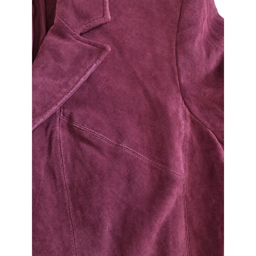 Vintage Women L Burgundy 100% Leather Suede Blazer Jacket Y2K 90s - Picture 4 of 5